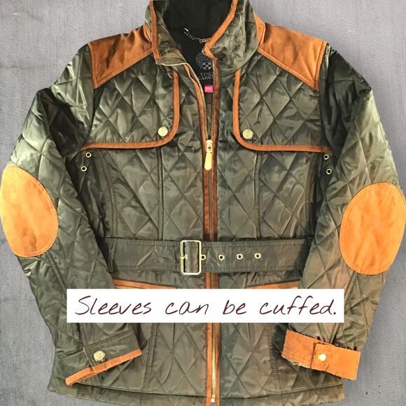 Vince Camuto Quilted Equestrian Riding Field Jacket Women’s M Olive Green Belted - Picture 4 of 10